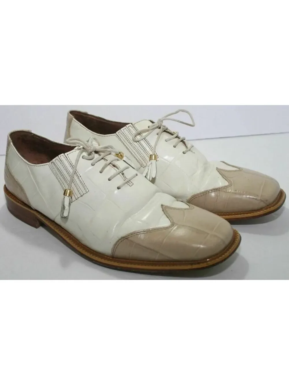 Vintage Marco Vicci Newhall Mens Size 9.5 White Dress Shoes Animal Leather